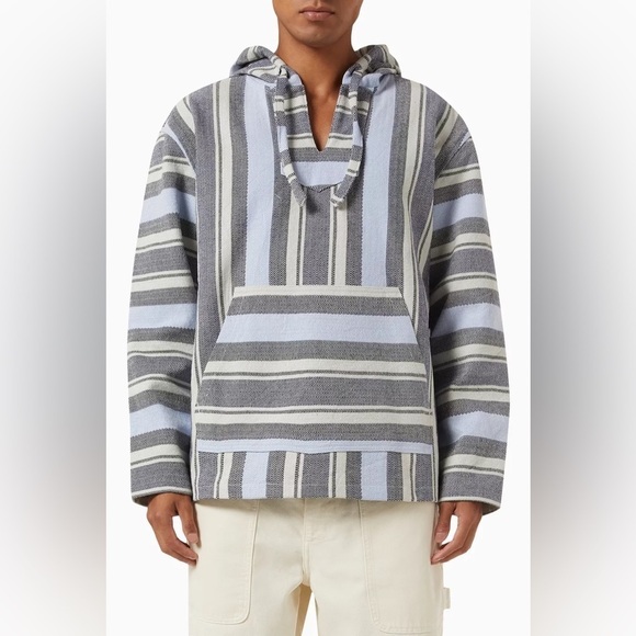 Saturdays NYC Rocco Pullover Cotton Poncho Blue Stripe - Picture 1 of 10